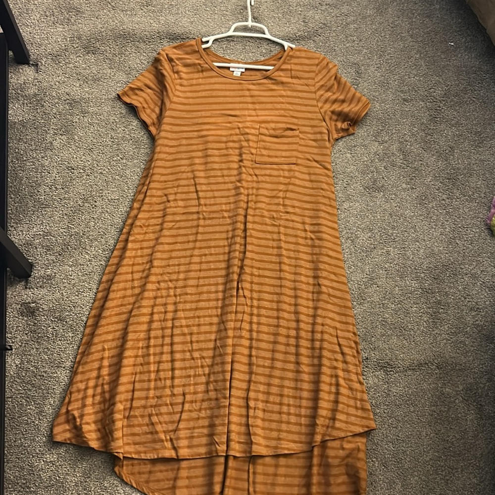 Lularoe Short Sleeve Golden Striped “Simply Comfortable” Dress